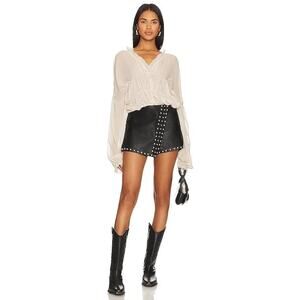 FREE PEOPLE Black Faux Leather Mini Silver Studded Emmy MINI Skort sz 10 NWT